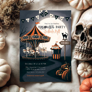 Convite de festa de carrossel de Halloween retrô