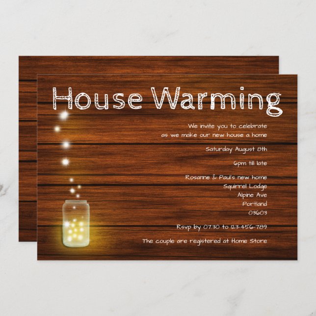 Convite de festa de casa nova rústica com madeira  (Frente/Verso)