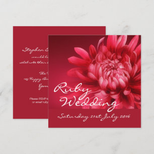 Convite de festa de casamento de rubi 40 anos quad