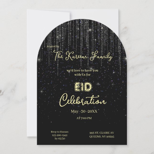 Convite de festa de celebração do Eid elegante pre (Frente)