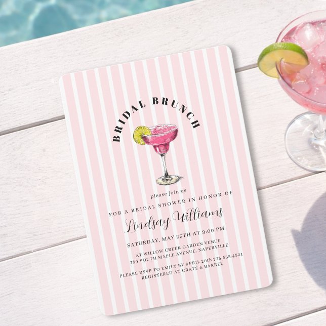 Convite de Festa de Chá de Bebê com Coquetel de Li (Pink Stripe Cocktail Bridal Shower Party Invitatio Invitation)