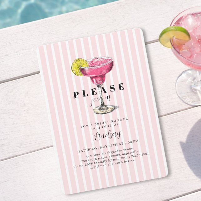 Convite de Festa de Chá de Bebê de Coquetel de Lis (Pink Stripe Cocktail Bridal Shower Party Invitati Invitation)