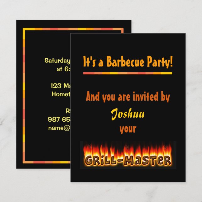 Convite de Festa de Churrasco pelo Grillmaster (no (Frente/Verso)