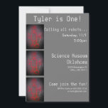 Convite de Festa de Ciência de Robôs<br><div class="desc">Imagem de robôs desenhados com giz de calçada em fundo cinza com detalhes da festa.</div>