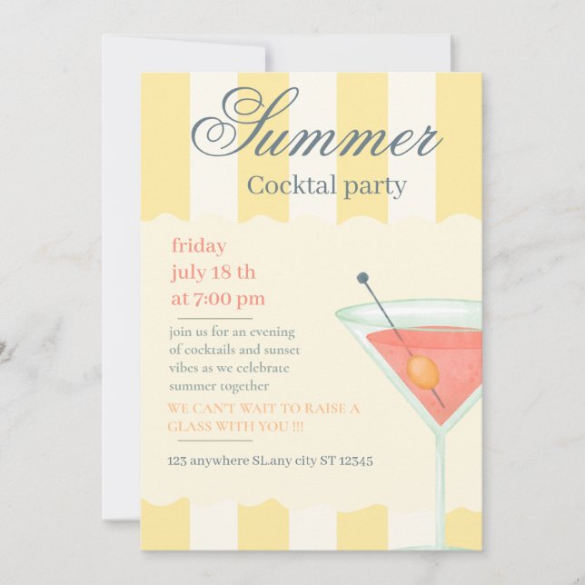 Convite de Festa de Cocktail de Verão Elegante - A (Frente)