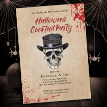 Convite de Festa de Cocktail Halloween Crânio Vint