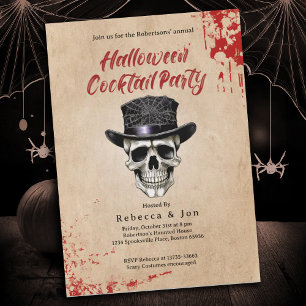 Convite de Festa de Cocktail Halloween Crânio Vint
