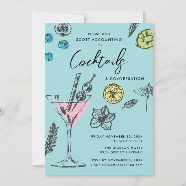 Convite de Festa de Cocktail Moderno Ilustrado (Frente)
