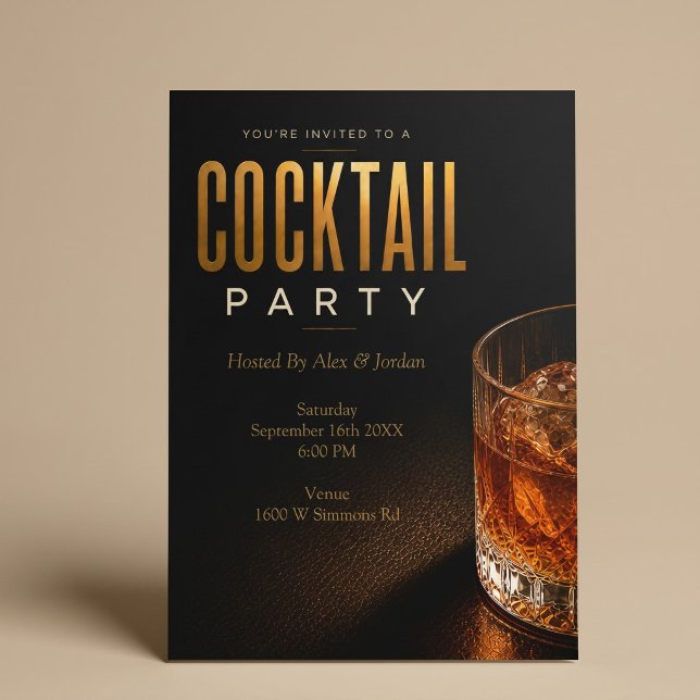 Convite de Festa de Cocktail Ouro Moderno (Criador carregado)