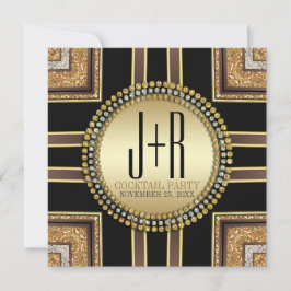 Convite de Festa de Cocktail Preto Dourado ArtDeco