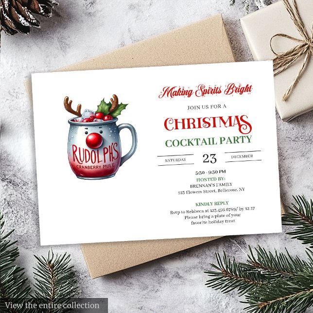 Convite de festa de cocktails festivos vermelhos e (Red and green festive cocktails party invitation

)