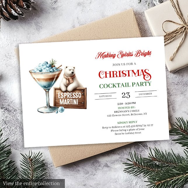 Convite de festa de cocktails natalinos divertidos (Chic fun festive cocktails party invitation

)
