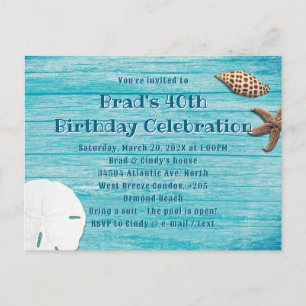 Convite de festa de conchas da praia de madeira az