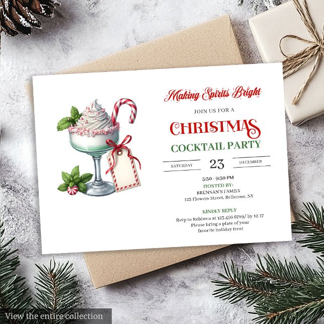 Convite de Festa de Coquetéis de Férias em Aquarel (Chic Watercolor Holiday Cocktails Party Invitation)