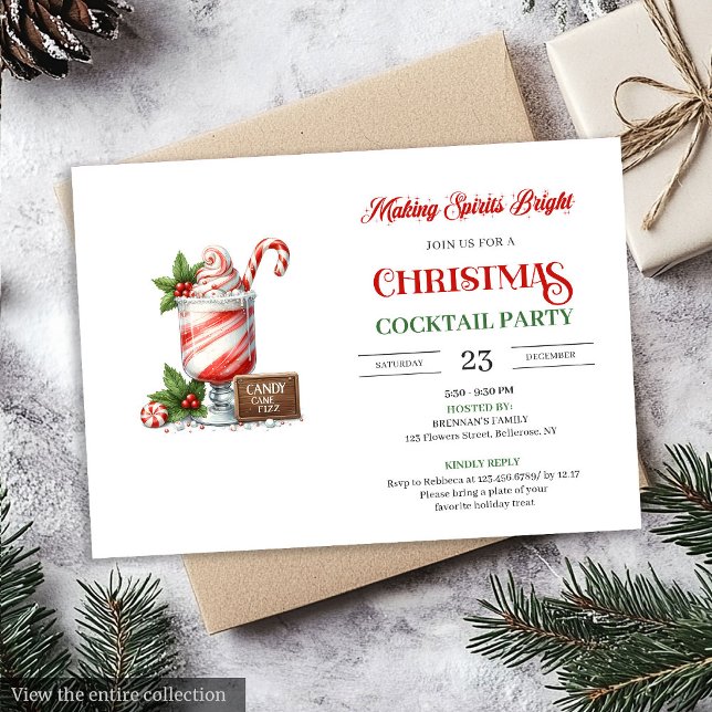 Convite de festa de coquetéis de Natal elegante pa (Elegant Christmas Cocktails Party printable invite)