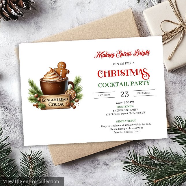Convite de Festa de Coquetéis Vermelhos Verdes Div (Fun Red Green Festive Cocktails Party Invitation)