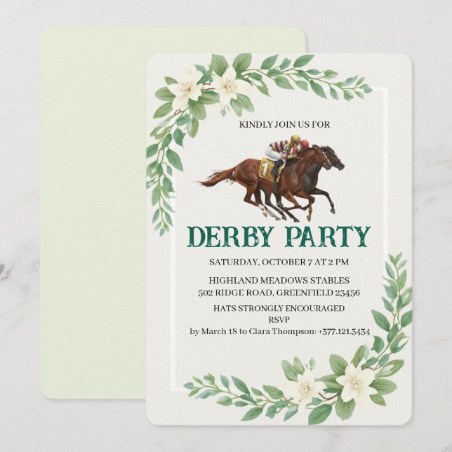 Convite de Festa de Corrida de Cavalos Derby Moder (Frente/Verso)