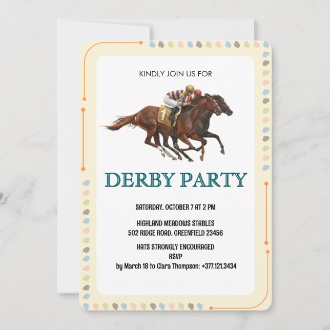 Convite de Festa de Corrida de Cavalos Derby Moder (Frente)