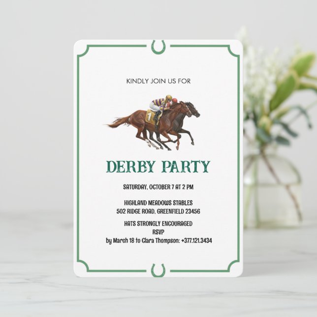 Convite de Festa de Corrida de Cavalos Derby Vinta (Em pé/Frente)