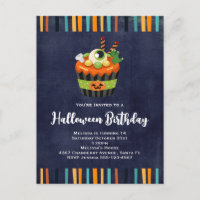 Convite de Festa de Cupcake de Halloween Fofo e As