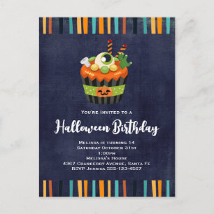 Convite de Festa de Cupcake de Halloween Fofo e As