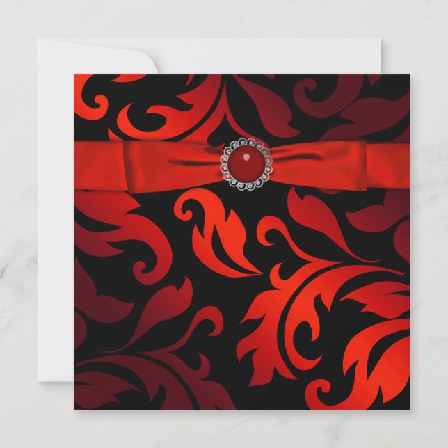 Convite de festa de damasco preto vermelho gravata (Frente)