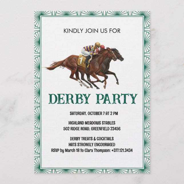 Convite de Festa de Derby de Corrida de Cavalos Vi (Frente)