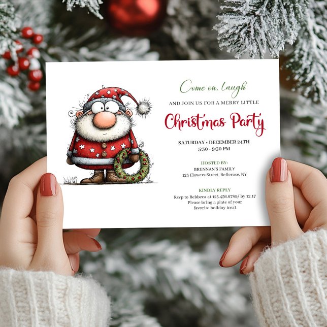 Convite de festa de desenho animado Chic Quirky Pa (Chic Quirky Santa Claus Cartoon Party Invitation)
