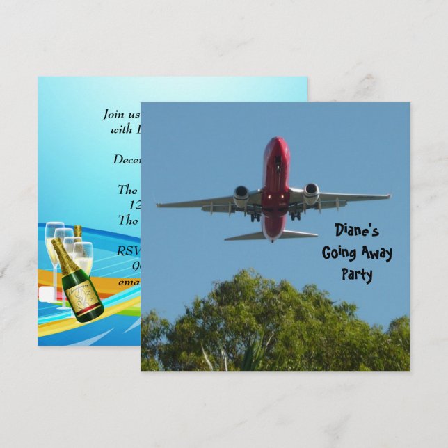 Convite de Festa de Despedida Avião Tchau (Frente/Verso)