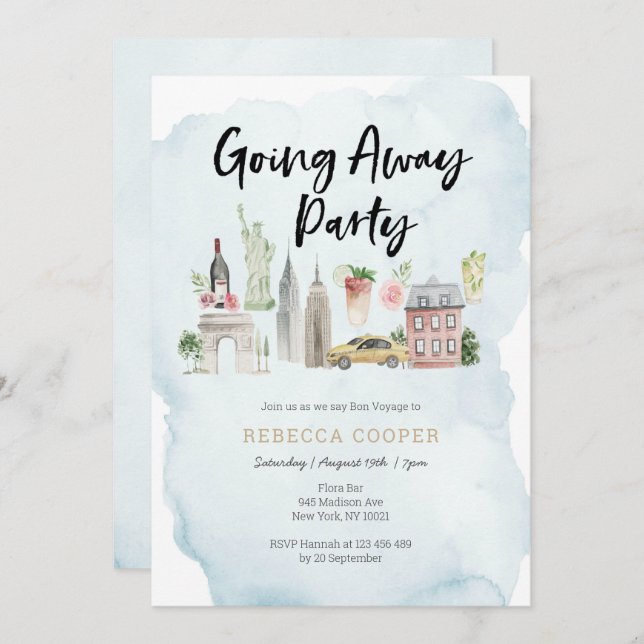 Convite de festa de despedida para Nova York (Frente/Verso)