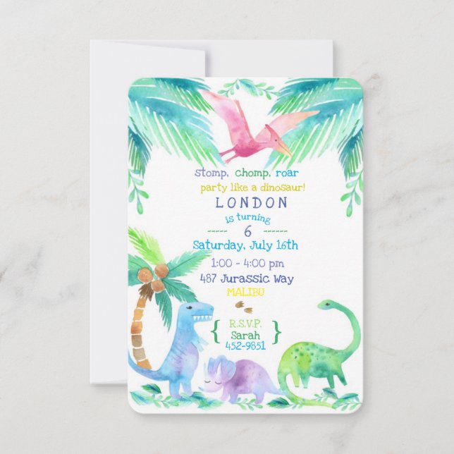 Convite de festa de dinossauro (Frente)