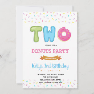 Convite de festa de donut doce com confeitos
