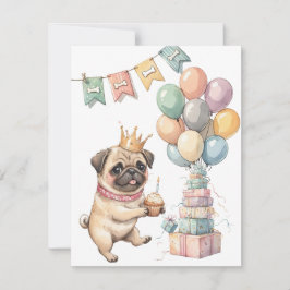 Convite de festa de download digital de Pug fofo