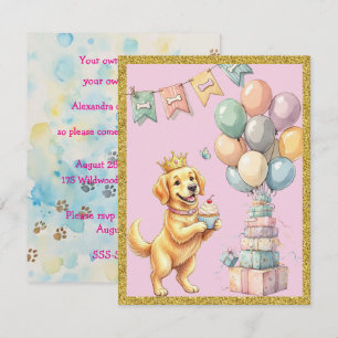Convite de festa de download digital Golden Retrie