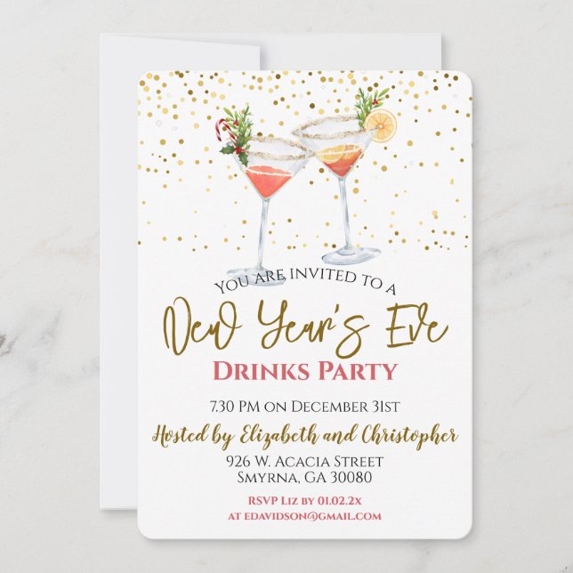 Convite de Festa de Drinks para Réveillon (Frente)