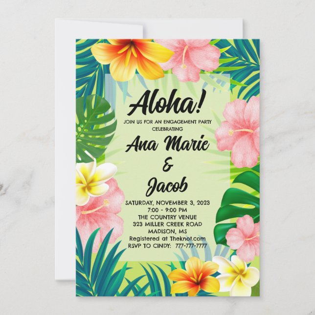 Convite de Festa de Engajamento Aloha Luau (Frente)