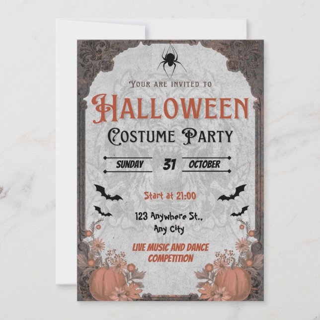 Convite de Festa de Fantasias de Halloween Marrom  (Frente)