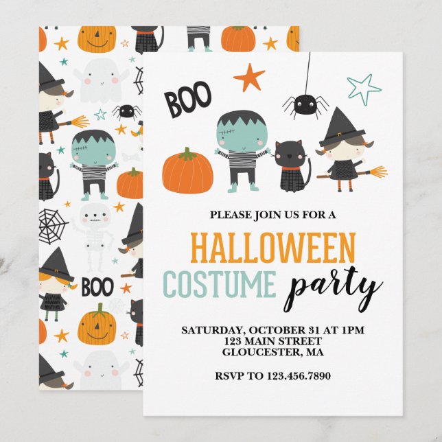 Convite de Festa de Fantasias de Halloween para Cr (Frente/Verso)
