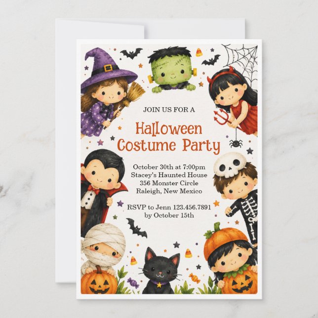Convite de Festa de Fantasias de Halloween para Cr (Frente)