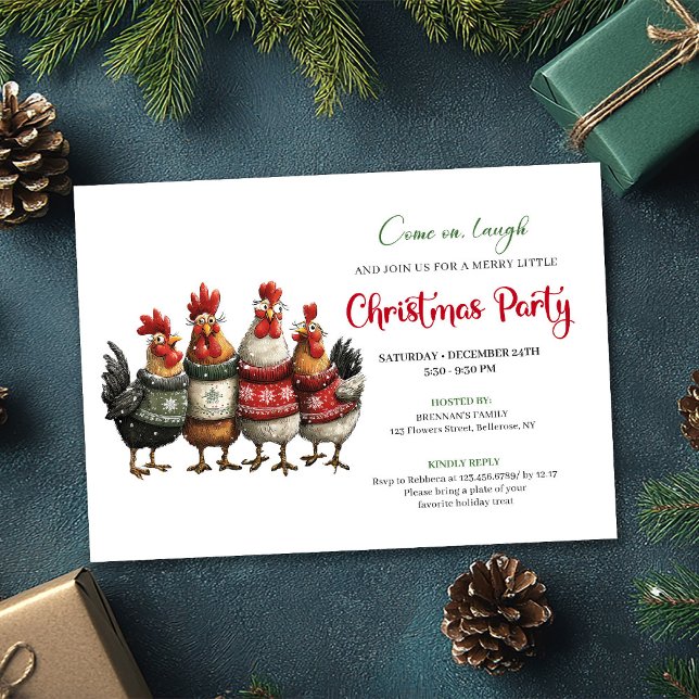 Convite de Festa de Feriado de Galinhas Engraçadas (Funny Chickens Holiday Party Editable Invitation)
