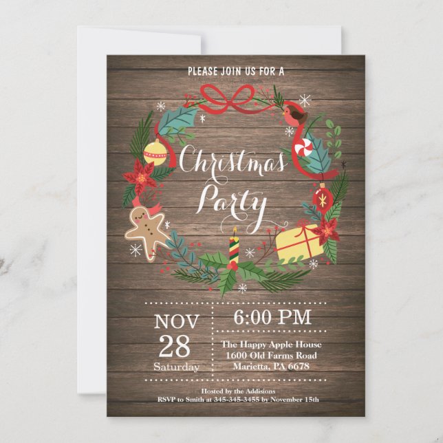 Convite de Festa de Férias de Natal Coroa Floral (Frente)