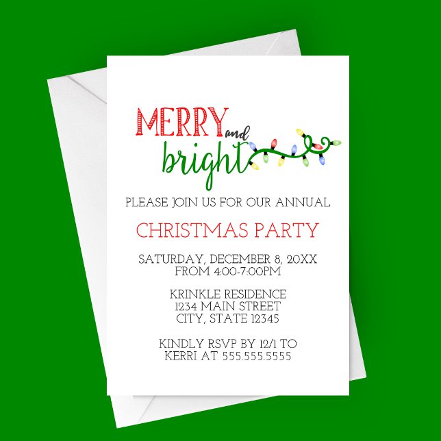 Convite de Festa de Fim de Ano Alegre e Brilhante (Merry and Bright Christmas Party Invitation)