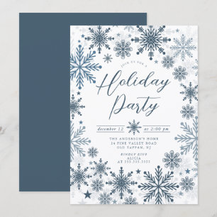 Convite de Festa de Fim de Ano Blue Snowflake