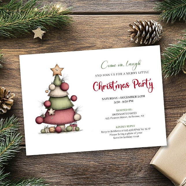 Convite de festa de fim de ano com árvore desenhad (Quirky hand drawn tree festive holiday invitation)