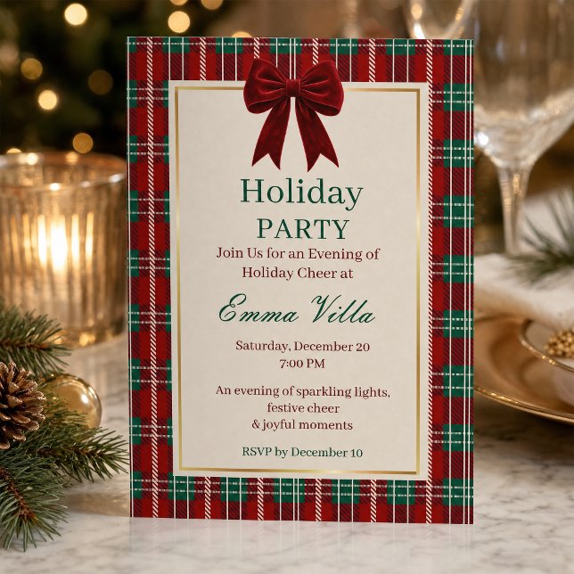 Convite de Festa de Fim de Ano Elegante, Clássico  (Elegant Holiday Party Invitation, Classic Green Invitation)