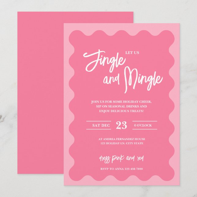 Convite de Festa de Fim de Ano Moderno Rosa Jingle (Frente/Verso)