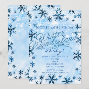 Convite de Festa de Flocos de Neve Azuis do País d