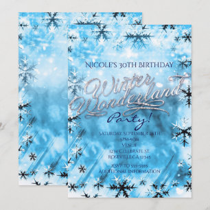 Convite de Festa de Flocos de Neve Azuis do País d