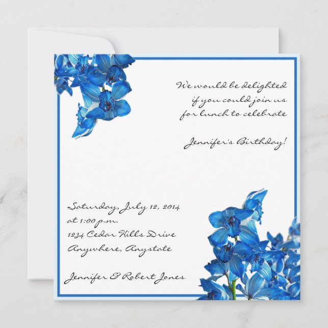 Convite de festa de flor de orquídea azul Cymbidiu (Frente)