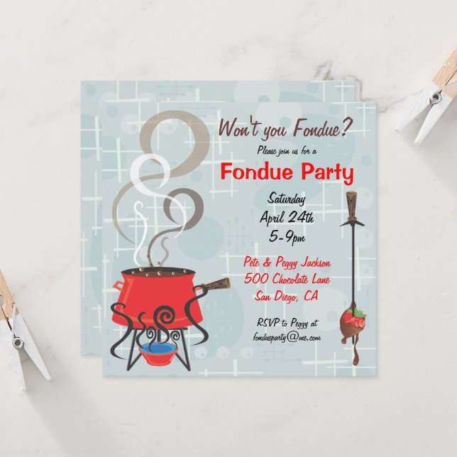 Convite de Festa de Fondue de Chocolate Retro (Frente/Verso In Situ)